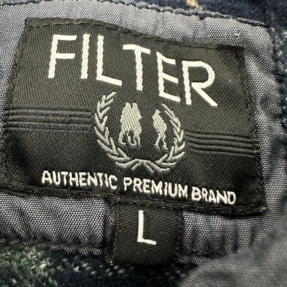 Filter Men's Plaid Button Down Shirt Size L Blue Long Sleeved - Picture 3 of 5